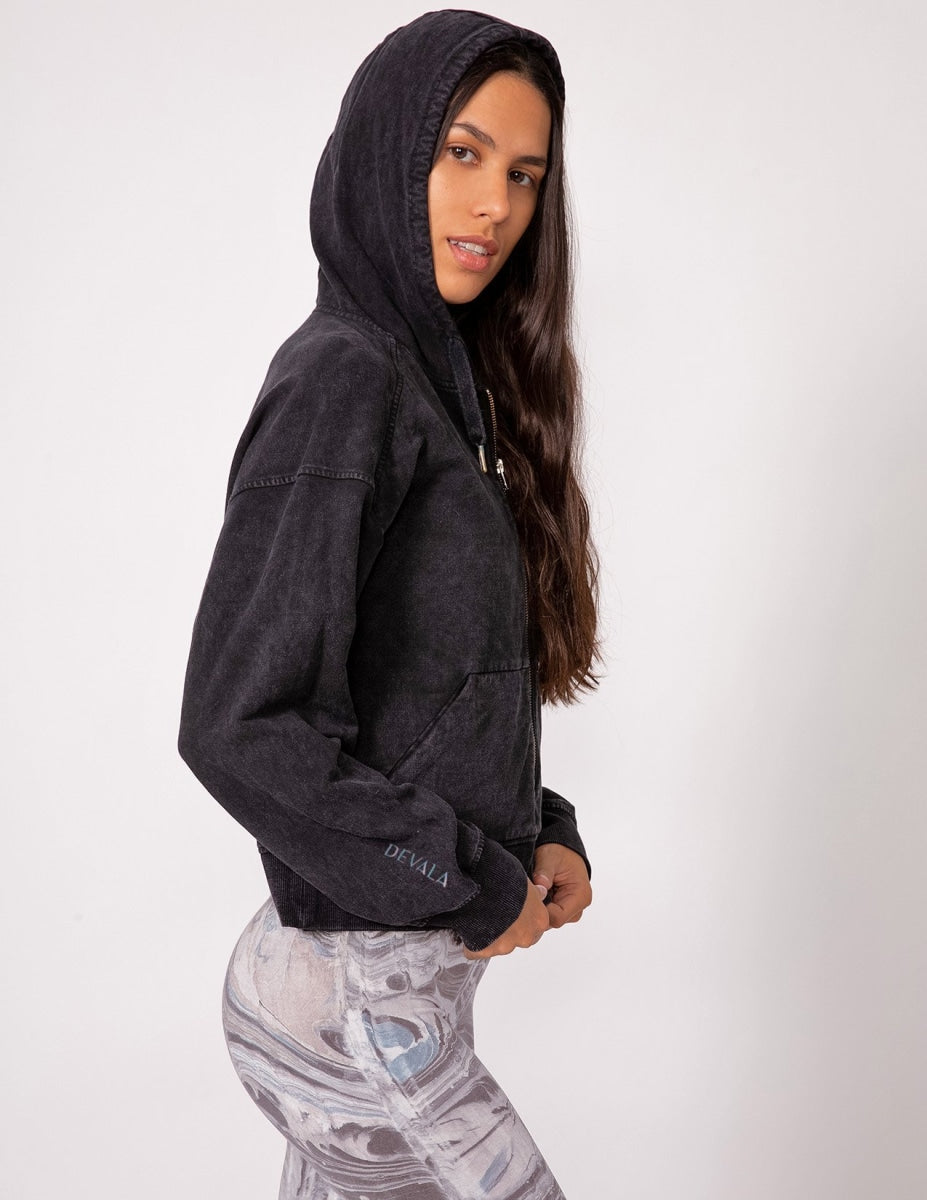 Crop Boyfriend Hoodie Vintage Wash - Obsidian - Jackets