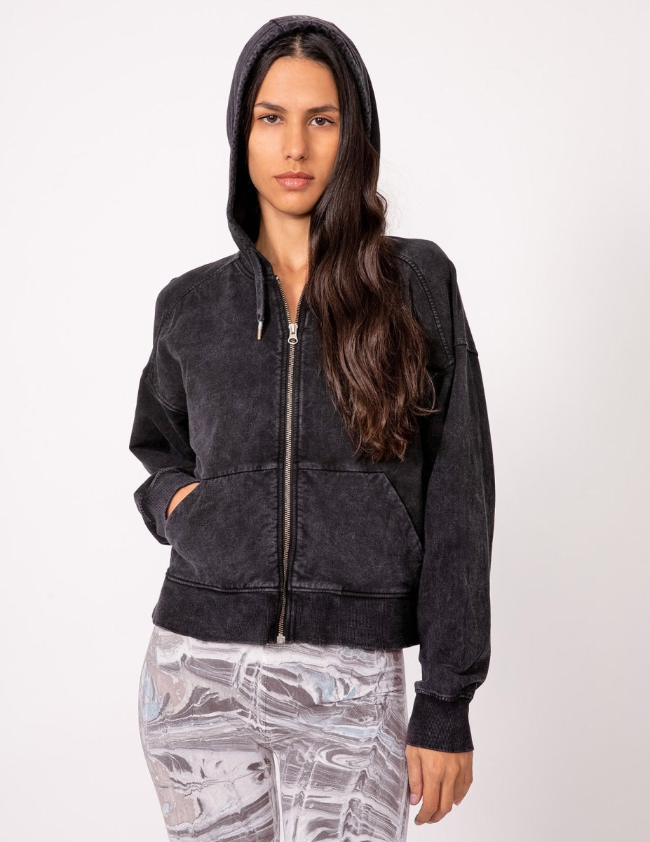 Crop Boyfriend Hoodie Vintage Wash - Obsidian - Jackets