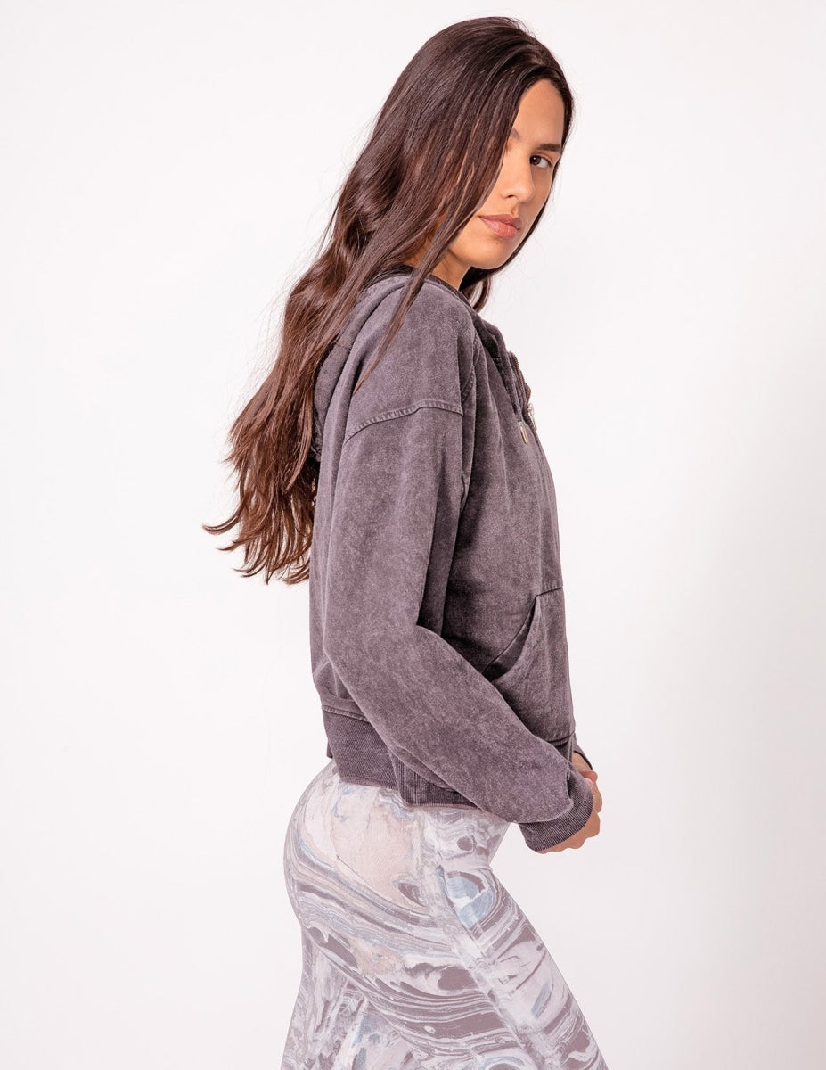 Crop Boyfriend Hoodie Vintage Wash - Wolf - Jackets