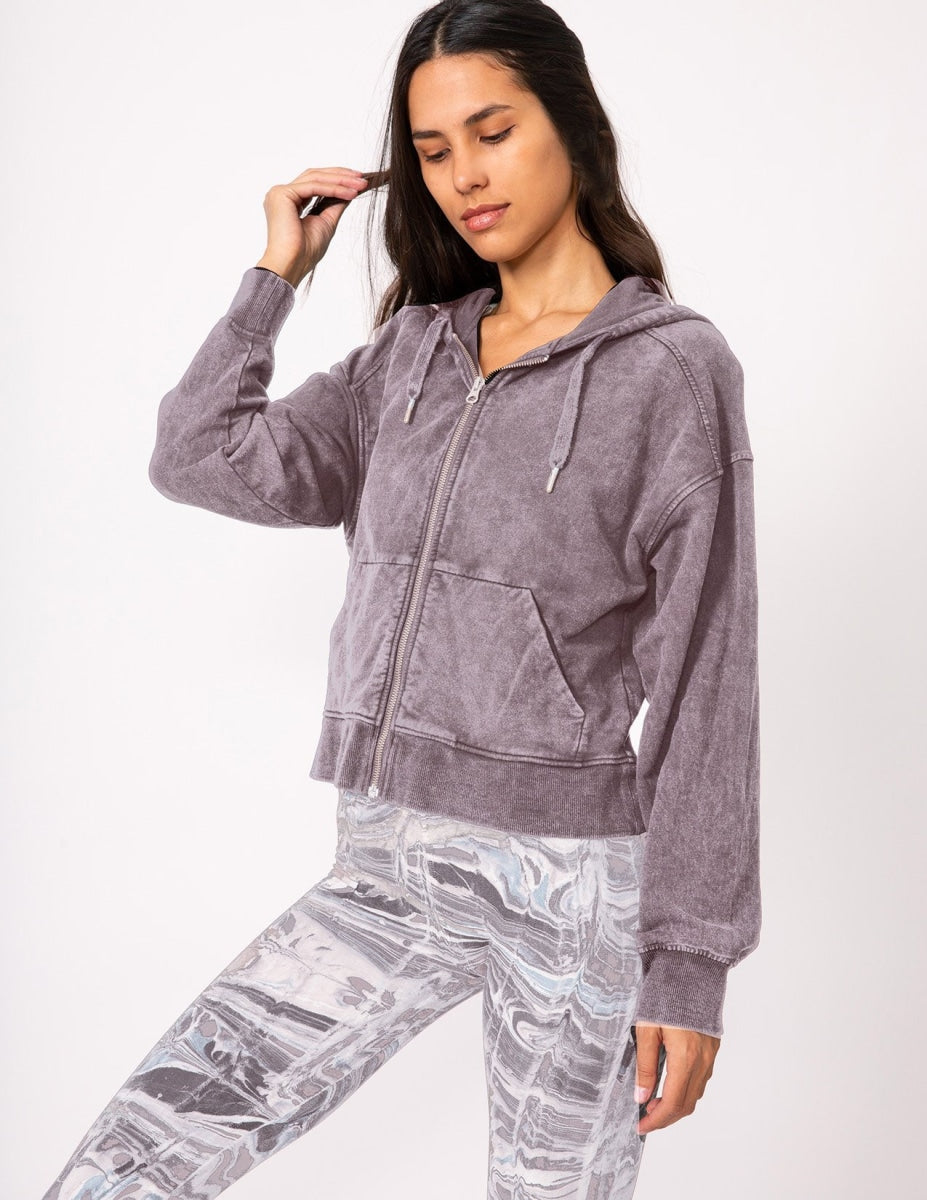 Crop Boyfriend Hoodie Vintage Wash - Wolf - Jackets