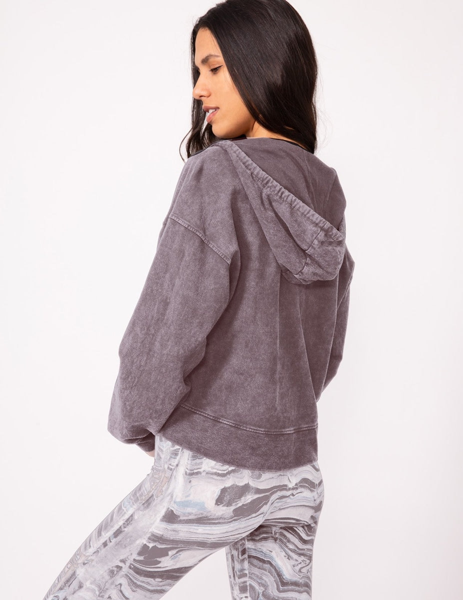 Crop Boyfriend Hoodie Vintage Wash - Wolf - Jackets